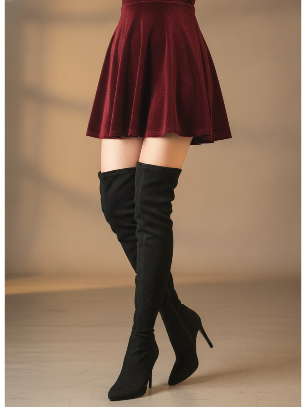 Venus Black Over-the-Knee Pointed Toe Stiletto Boots Size 7/M